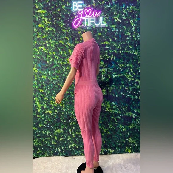 Pink Ribbed Jumpsuit - Picture 5 of 8